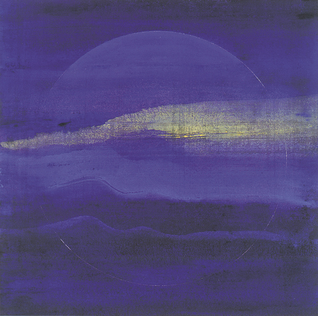 Sarah Bowen: Planets Rising #16, oil, watercolor, and silver ink on paper, 2006