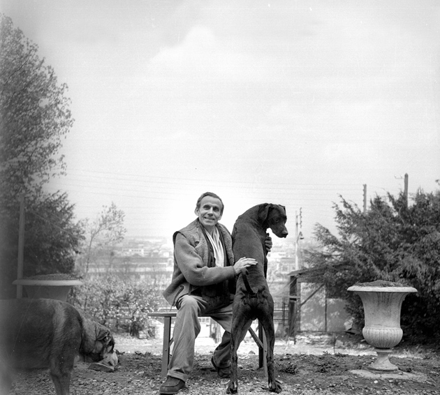 Louis-Ferdinand Céline with his dogs, Meudon, France, circa 1955
