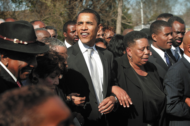 Barack Obama at a march to commemorate the 1965 Voting Rights March in Selma, Alabama, March 4, 2007