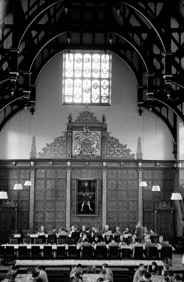 High table in the dining hall at Trinity College, Cambridge, 1958