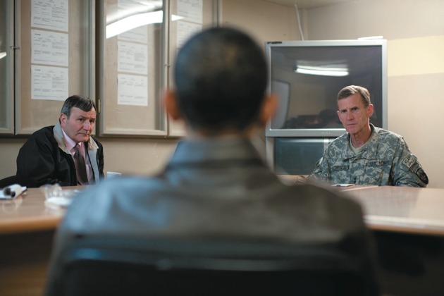 Barack Obama meeting with US Ambassador Karl Eikenberry and General Stanley McChrystal, Bagram Air Field, Afghanistan, March 28, 2010