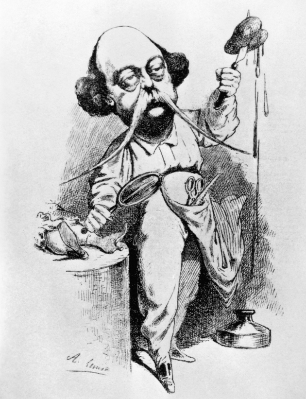 ‘Gustave Flaubert dissecting Madame Bovary’; cartoon by Achille Lemot, 1869
