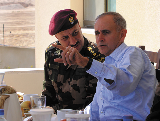 Lieutenant General Keith Dayton (right), the US security coordinator for Israel and the Palestinian Authority, with Brigadier General Munir al-Zoubi, commander of the Palestinian Presidential Guard, the elite force that protects top officials and guests, 