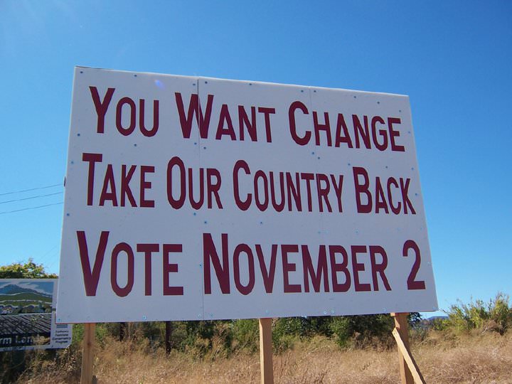 A sign put up by the Solano Tea Party Patriots, Solano County, CA