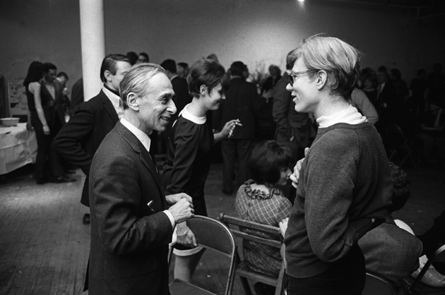 Leo Castelli and Andy Warhol at Robert Rauschenberg’s studio, New York City, 1965