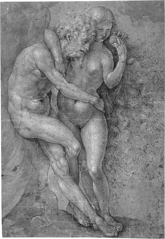 One of Jan Gossart’s drawings of Adam and Eve, from Chatsworth, 13 11/16 x 9 7/16 inches, circa 1520