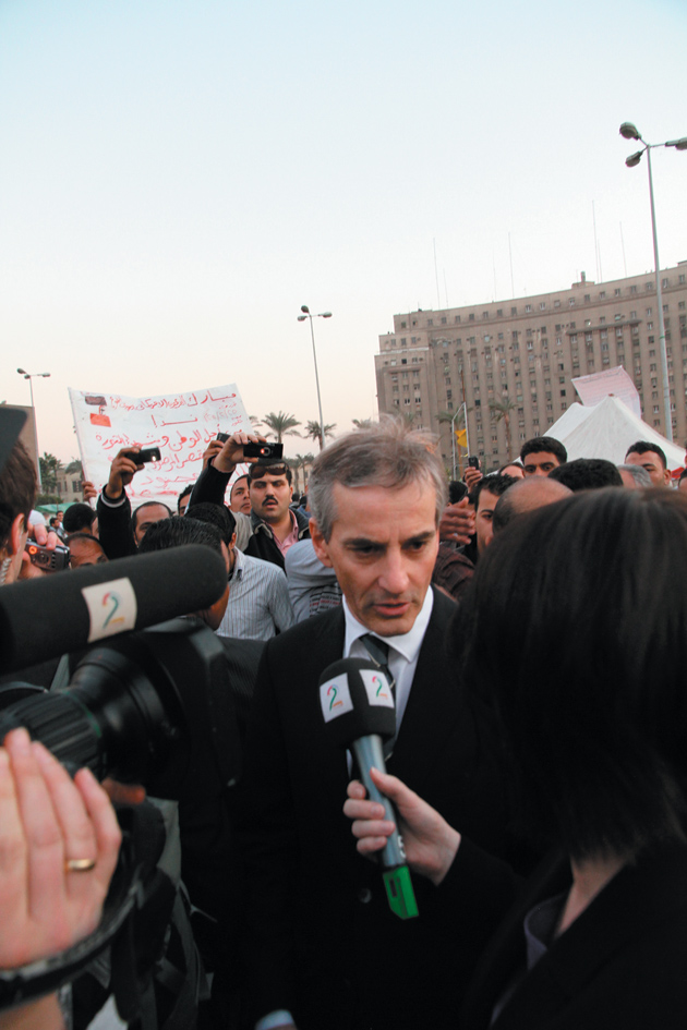Norwegian Foreign Minister Jonas Gahr Støre, the author of this article, in Tahrir Square, Cairo, March 1, 2011
