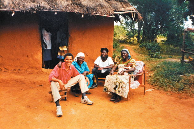Barack Obama with his stepgrandmother, Sarah, half-sister, Auma, and stepmother, Kezia, at their homestead in Alego, Kenya
