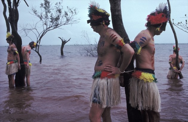 North American real estate salesmen undergoing mock initiation ceremony, Manaus, Brazil, 1993