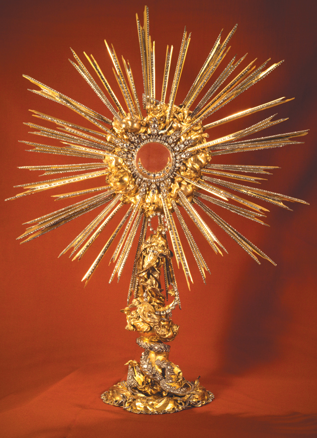 The Roman Catholic monstrance known as the ‘Prague Sun,’ made in Vienna and studded with more than six thousand diamonds, 1699. It is in the treasury of the Loreto Sanctuary in Prague.
