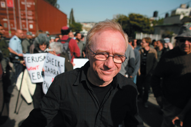 David Grossman protesting in the East Jerusalem neighborhood of Sheikh Jarrah in support of evicted Palestinian families, September 2010
