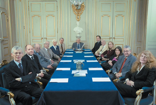 The Swedish Academy, 2007. Per Wästberg, the president of the Nobel Committee for Literature, is sixth from left.
