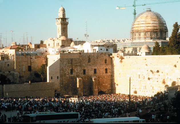 The Wailing Wall at the Temple Mount, with the Dome of the Rock in the background at right, Jerusalem, 1993
