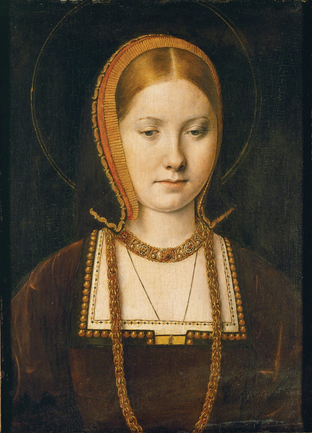 Catherine of Aragon after the death of her first husband, Prince Arthur, in 1502 and before her marriage to Henry VIII in 1509; painting by Michiel Sittow, circa 1503–1505
