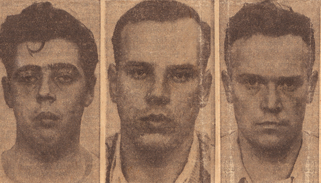 Mug shots of the three defendants represented by Irving Morris in the Delaware rape case: Francis J. Curran, Ira E. Jones, and Francis J. Maguire
