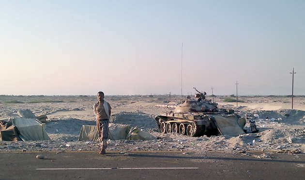A Yemeni military position in Zinjibar, Yemen on the main highway between the city and Aden on December 28, 2011