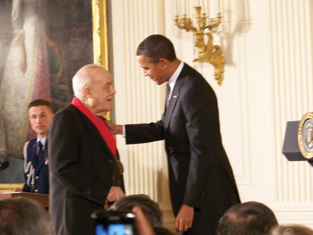 Charles Rosen receiving the National Humanities Medal from President Obama at the White House, February 2012

