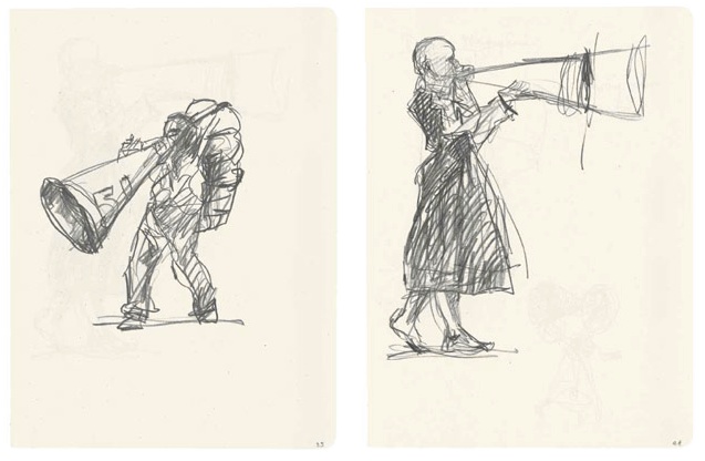 Pages from William Kentridge’s notebooks for The Refusal of Time