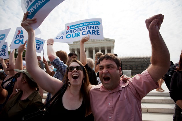Celebration outside the Supreme Court after its ruling in the health care case, June 28, 2012