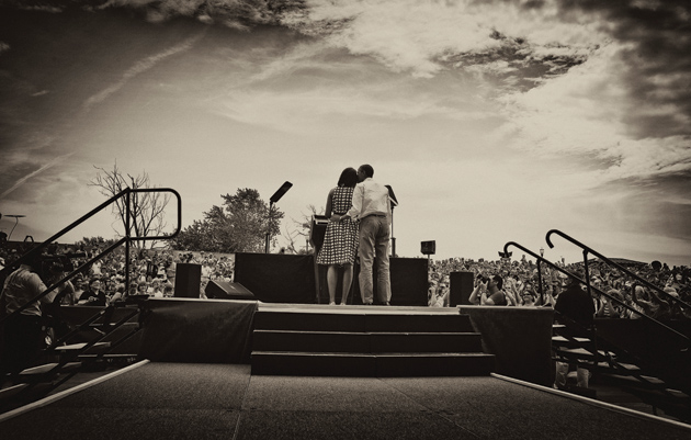 Barack and Michelle Obama at a campaign rally in Dubuque, Iowa, August 15, 2012
