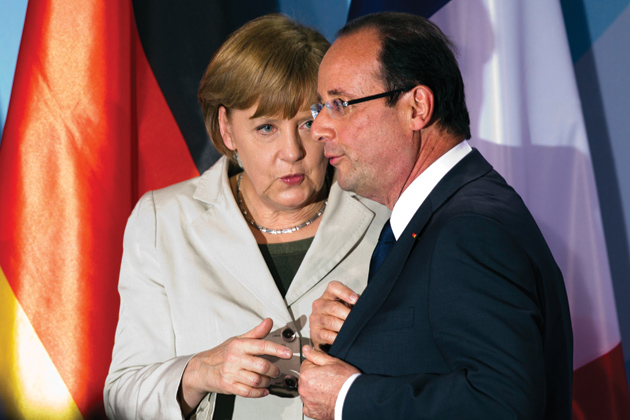 German Chancellor Angela Merkel and French President François Hollande during their first meeting after his election, Berlin, May 15, 2012
