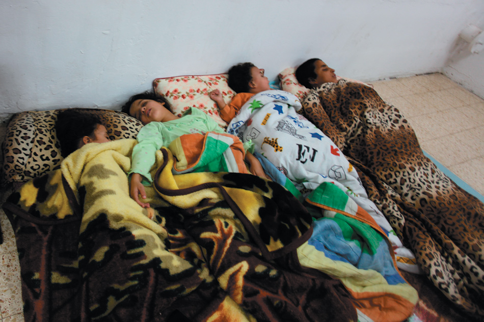 Israeli children sleeping in a shelter near the Gaza border during rocket attacks after the targeted killing of Hamas military chief Ahmed al-Jabari, November 14, 2012
