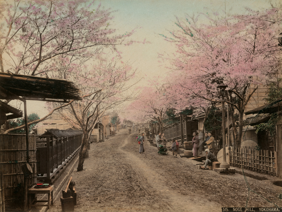Unknown artist: View of a Road with Wooden Houses on the Hill of Noge, Near Yokohama, circa 1900; from the book Japanese Dream, a collection of late-nineteenth-century hand-tinted photographs by Felice Beato and others. It has just been published by Hatje Cantz.