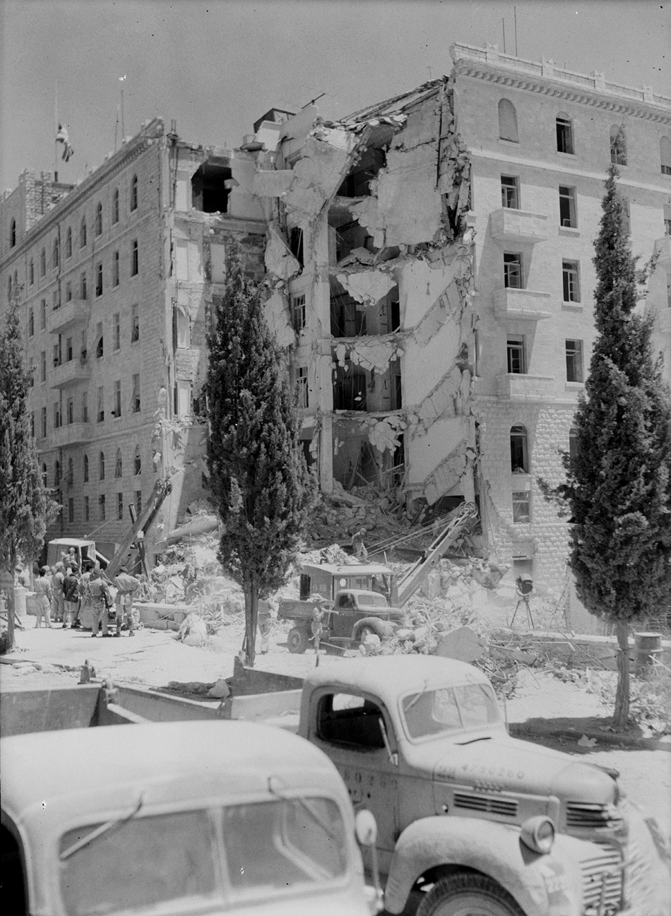 The King David Hotel in Jerusalem, headquarters of the British Mandate Administration, after it was bombed by the Irgun paramilitary group, July 22, 1946

