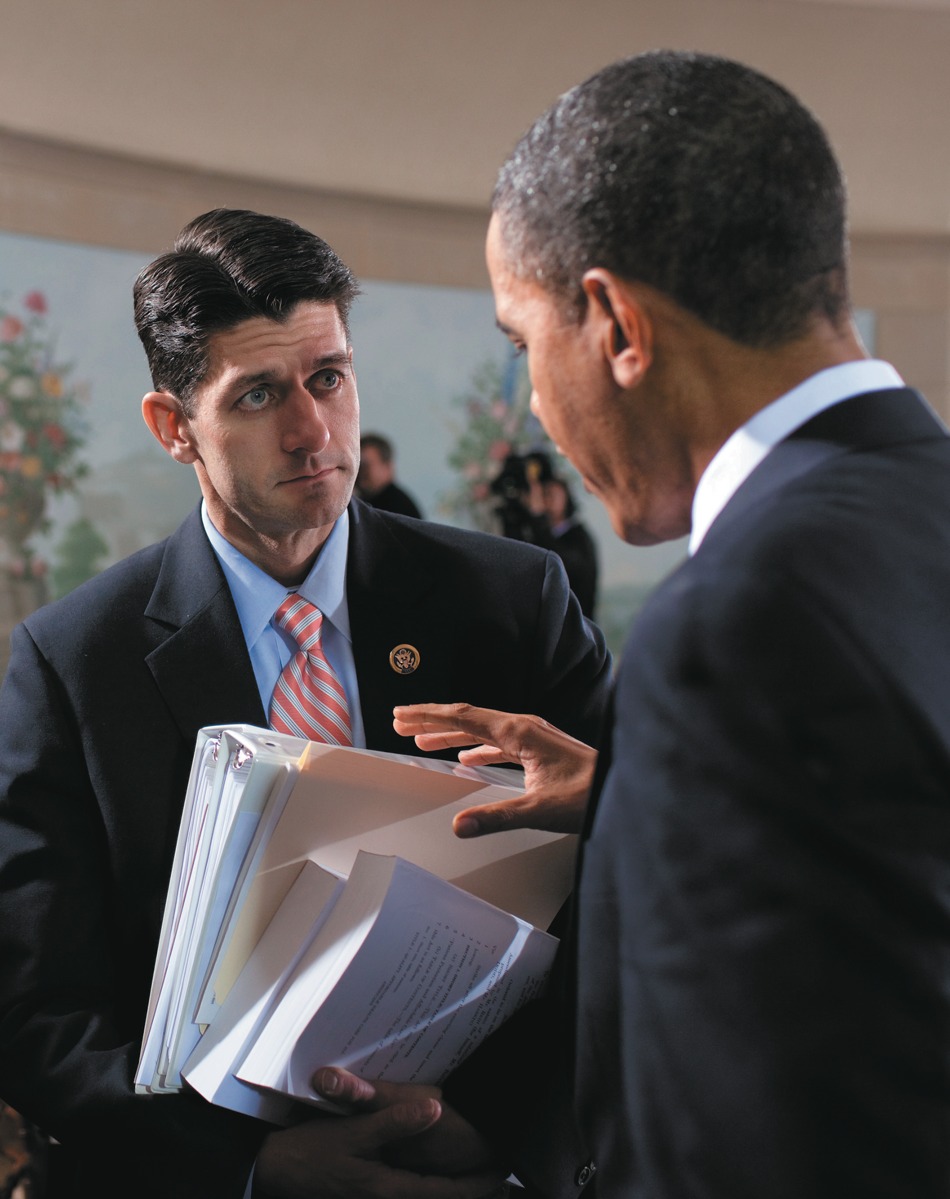 President Barack Obama and Representative Paul Ryan at a bipartisan meeting on health insurance reform, Washington, D.C., February 2010