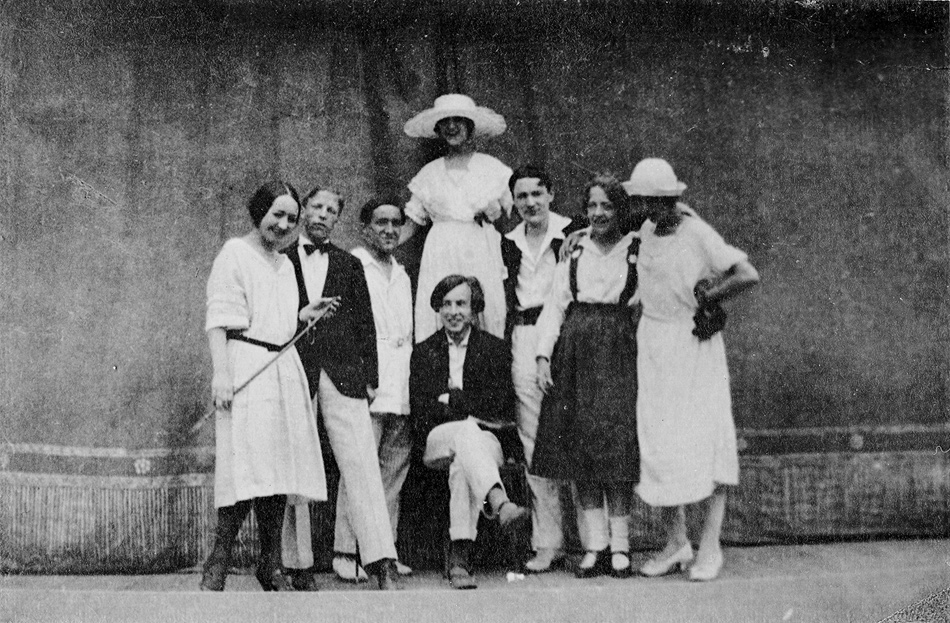 George Balanchine, seated, and other members of the State Academic Theater of Opera and Ballet, Petrograd, circa 1921
