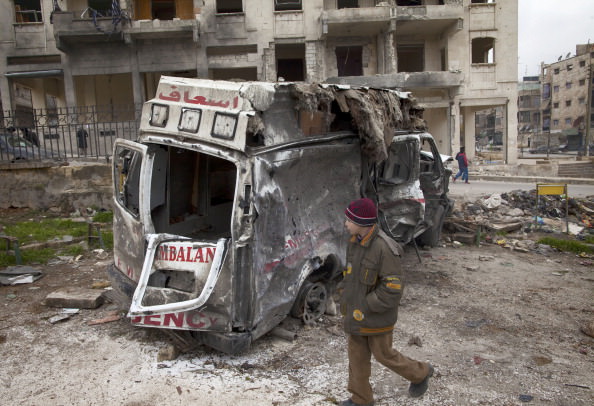 A destroyed ambulance in Aleppo, Syria, January 12, 2013