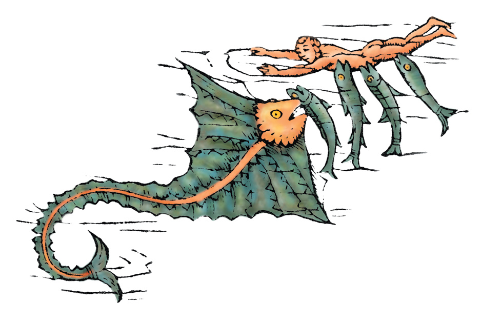 A sea monster from the ‘Carta Marina,’ the map of Scandinavia and Iceland produced  between 1527 and 1539 by Olaus Magnus, the archbishop of Uppsala, after his exile to Danzig