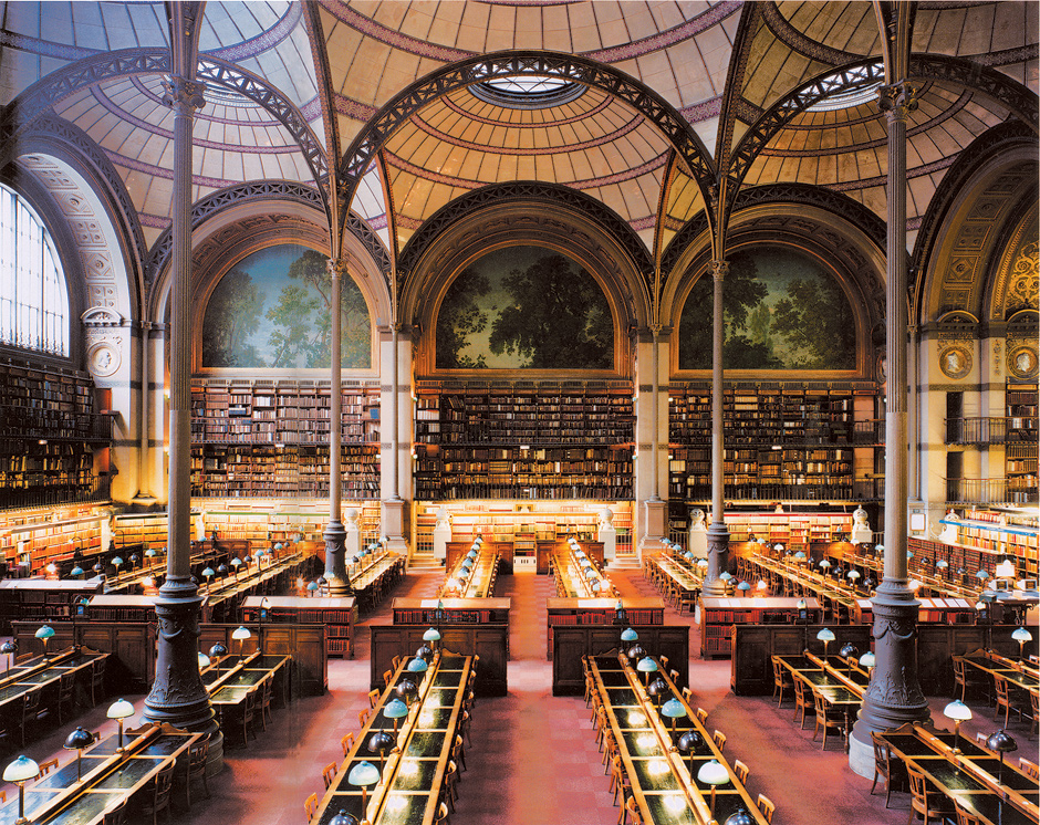 Candida Höfer: BNF Paris XXIII 1998; the reading room at the Bibliothèque Nationale de France in Paris, designed by Henri Labrouste, 1862–1868