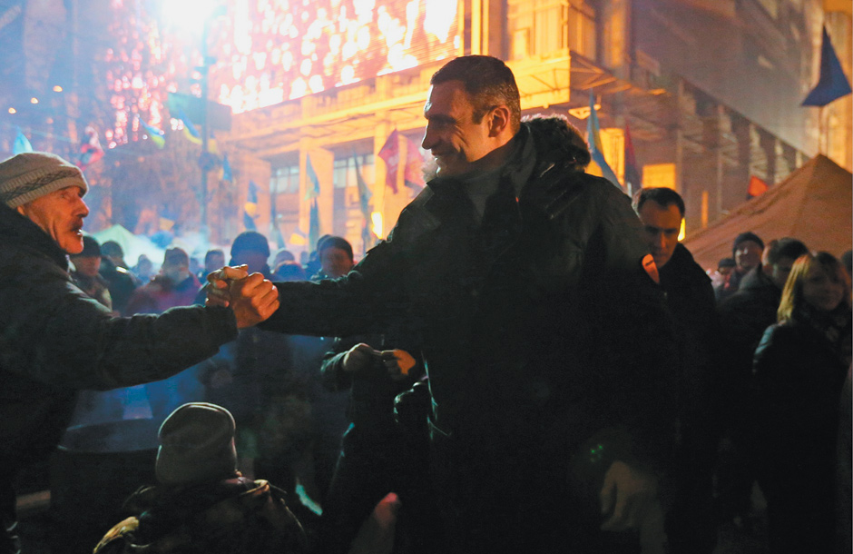 The opposition leader Vitali Klitschko attending a protest rally in Maidan square, Kiev, December 16, 2013
