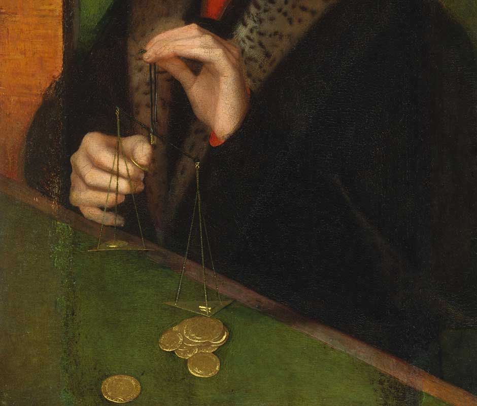 Adriaen Isenbrant: Man Weighing Gold (detail), circa 1515–1520