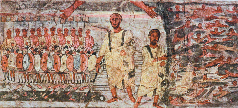 ‘Exodus and the Crossing of the Red Sea’; wall painting from the Dura-Europos Synagogue, Damascus, Syria, third century
