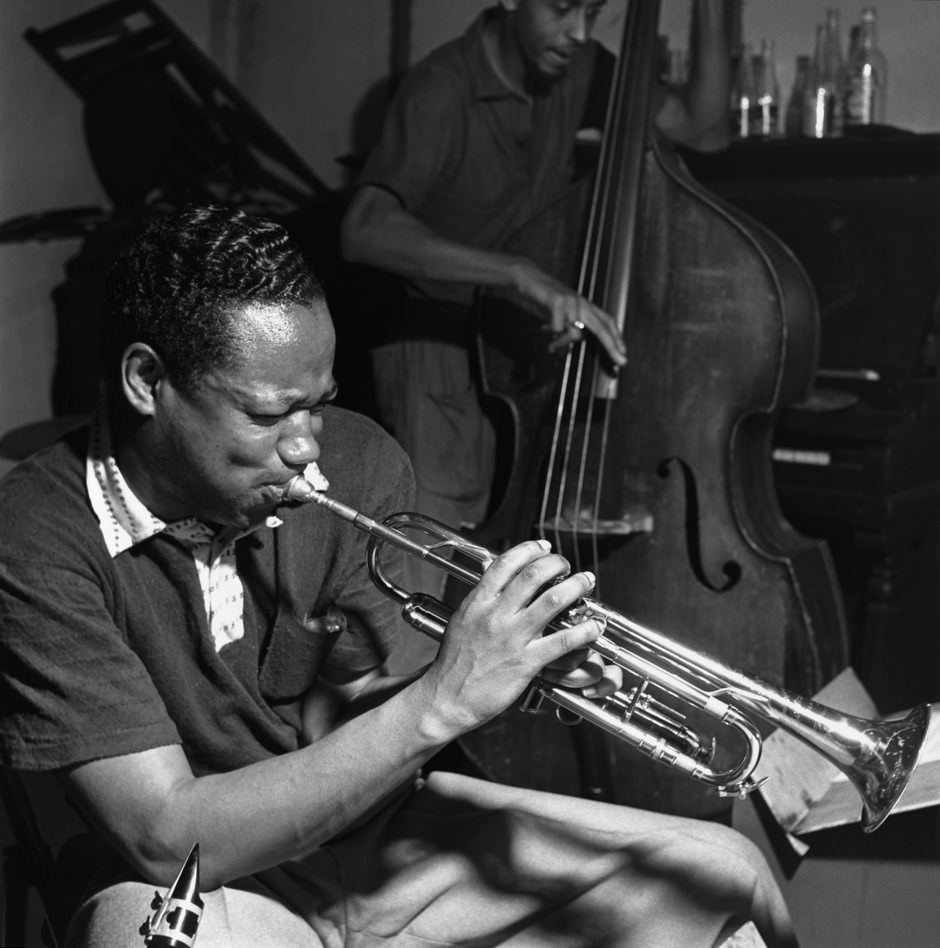 Trumpeter Clifford Brown and Bassist Percy Heath during a rehearsal