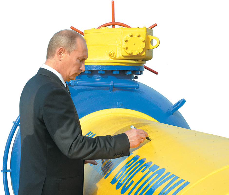 Vladimir Putin signing a Gazprom pipeline at an opening ceremony in Vladivostok for the Sakhalin–Khabarovsk–Vladivostok line, which carries natural gas through Russia’s far east and is projected to supply China and other East Asian countries, September 2011