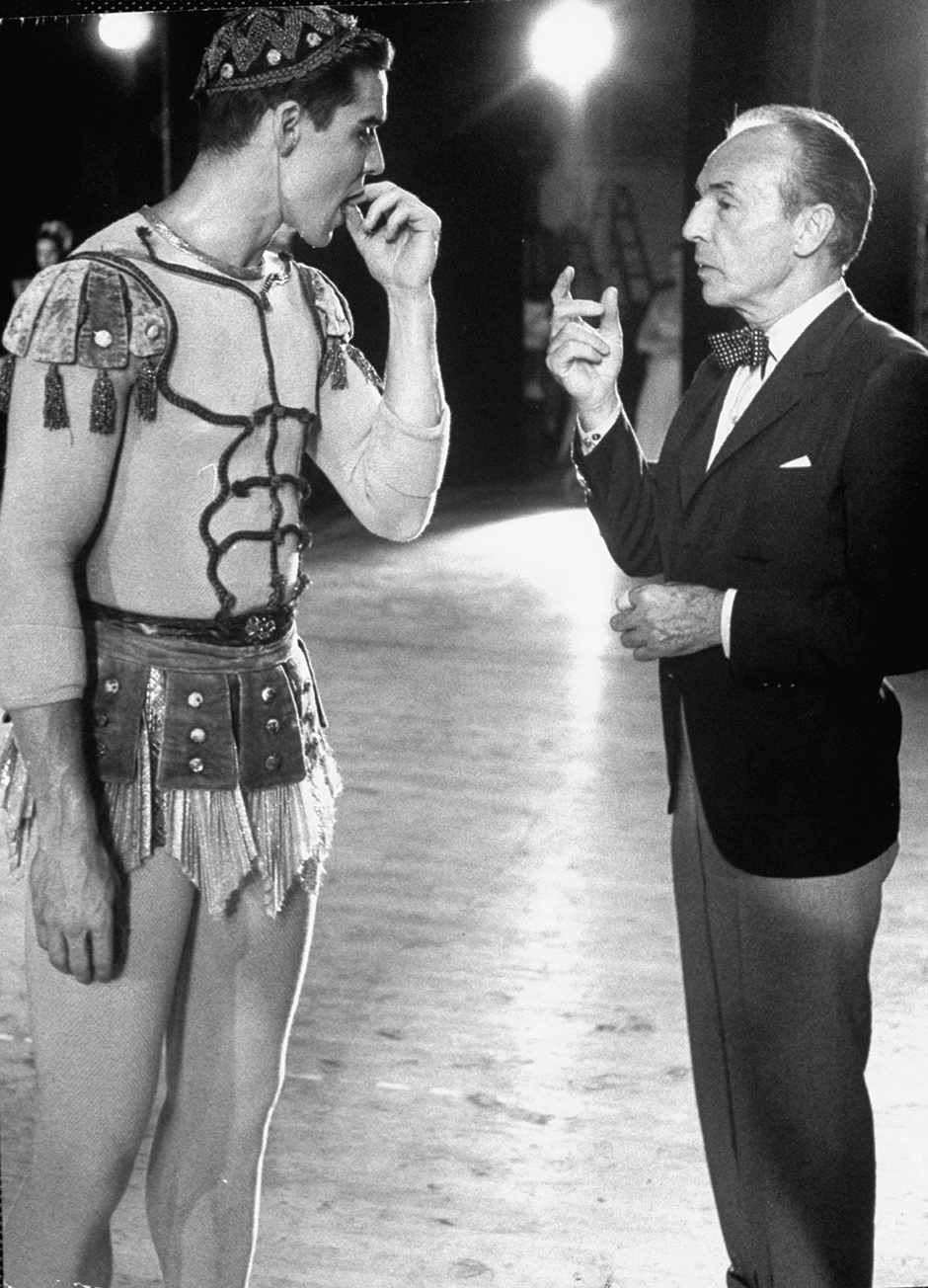 George Balanchine with ballet dancer Jacques d’Amboise on the set of A Midsummer Night’s Dream, circa 1963