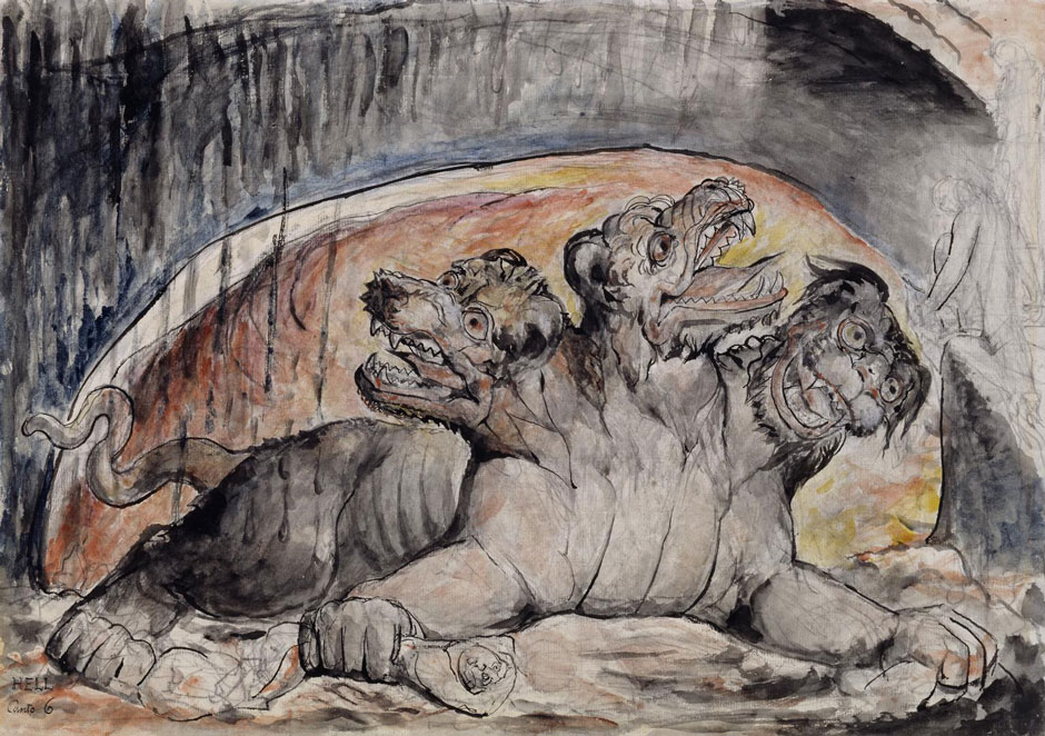 William Blake: Cerberus; from his illustrations to Dante's Divine Comedy, 1824-1827