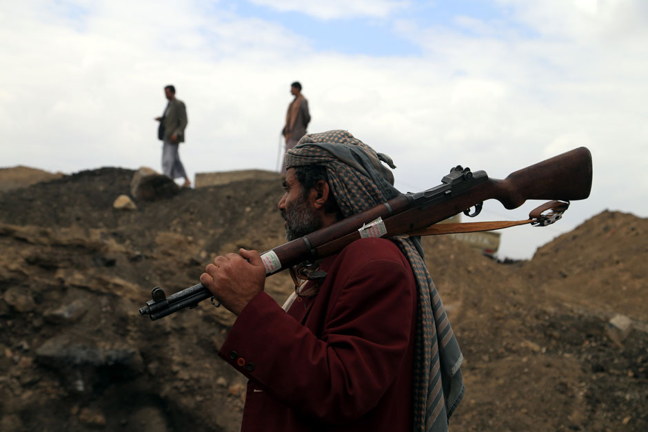 Armed Houthi members in Sanaa following the group's takeover of the Yemeni goverment, September 29, 2014