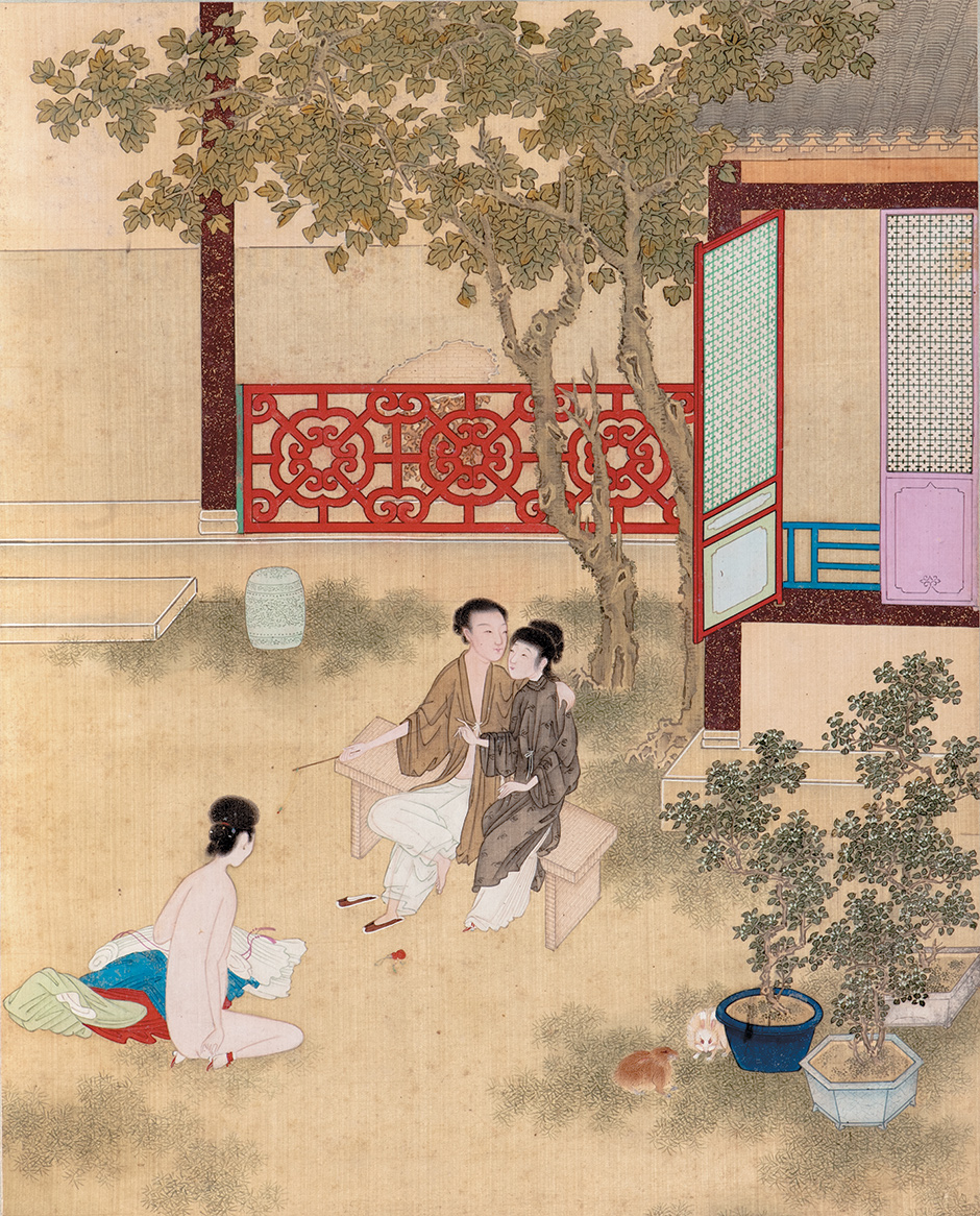 ‘Pan Jinlian (Golden Lotus) Humiliated for Being Intimate with a Servant’; from Illustrations for the Novel Jin Ping Mei, or The Plum in the Golden Vase, seventeenth century