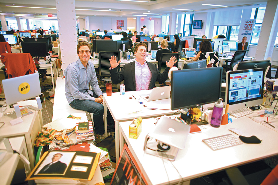 Jonah Peretti (left), cofounder and chief executive of BuzzFeed, with Ben Smith (center), its editor in chief, New York City, August 2014