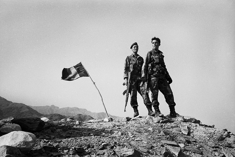 Afghan National Army soldiers on patrol with US Marines in Narang village, Kunar province, Afghanistan, 2005; photograph by Stephen Dupont from his book Generation AK: The Afghanistan Wars 1993–2012, to be published this month by Steidl