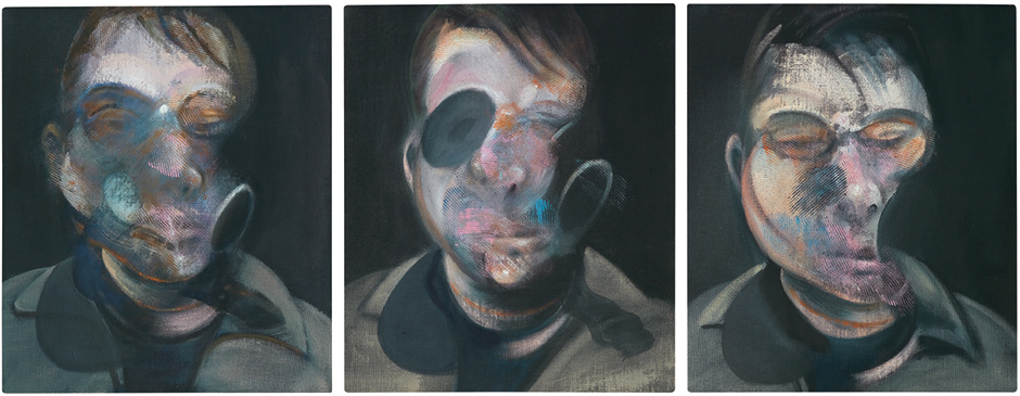 Francis Bacon: Three Studies for Self-Portrait, 1976; oil on canvas, in three parts, each 14 x 12 inches