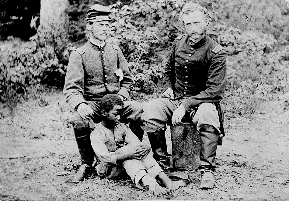 George Armstrong Custer, right, with his captured West Point classmate Confederate Lieutenant James B. Washington and an escaped slave after the Battle of Fair Oaks, or Seven Pines, Virginia, May 31–June 1, 1862
