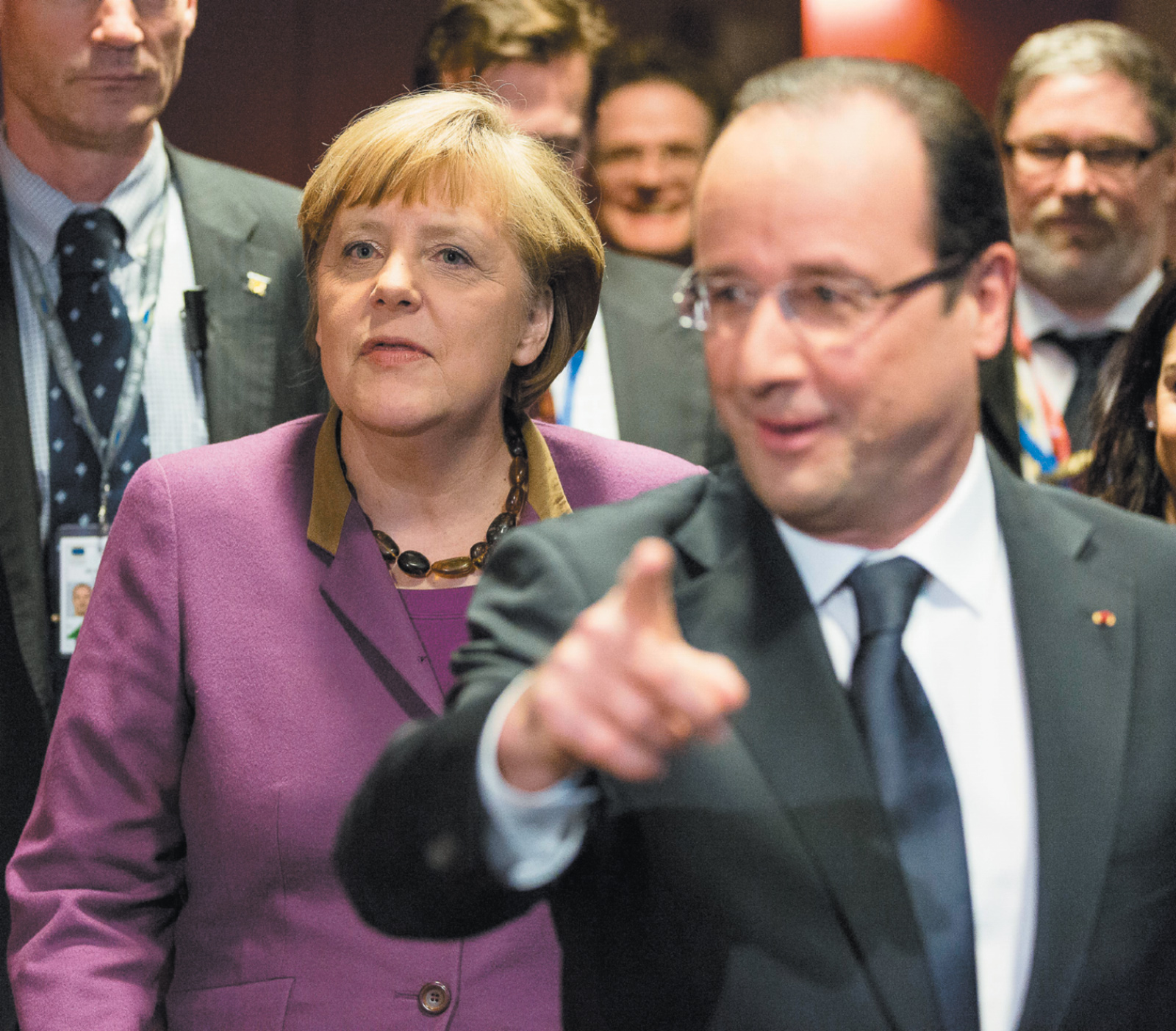 German Chancellor Angela Merkel and French President François Hollande at a summit of the European Union, Brussels, February 2013