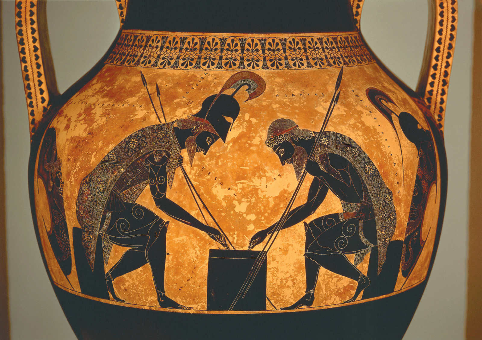 ‘Achilles and Ajax playing dice’; Attic black-figure amphora by Exekias, from Vulci, Italy, circa 540–530 BCE
