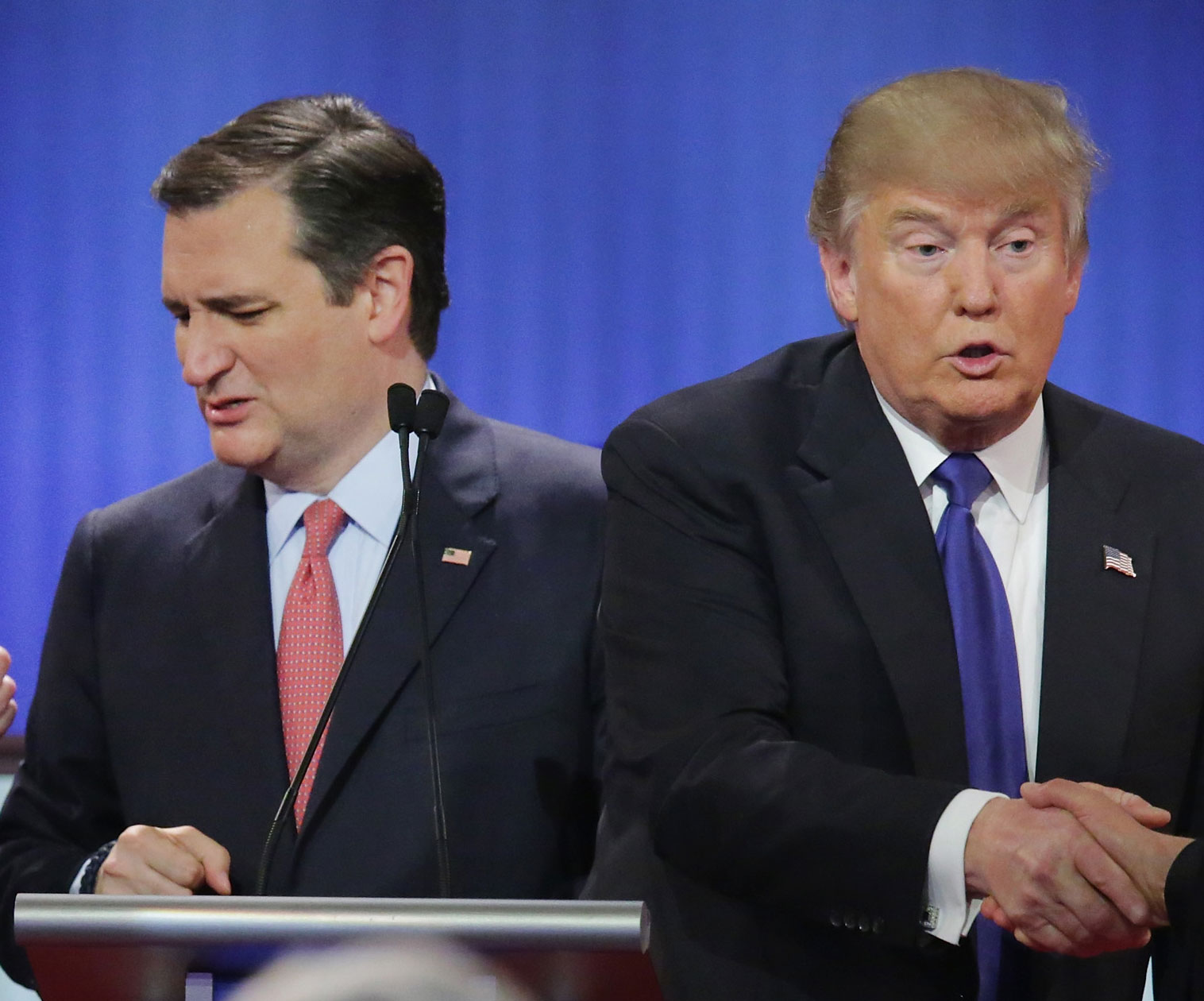 Republican presidential candidates, Senator Ted Cruz and Donald Trump, Detroit, Michigan, March 3, 2016