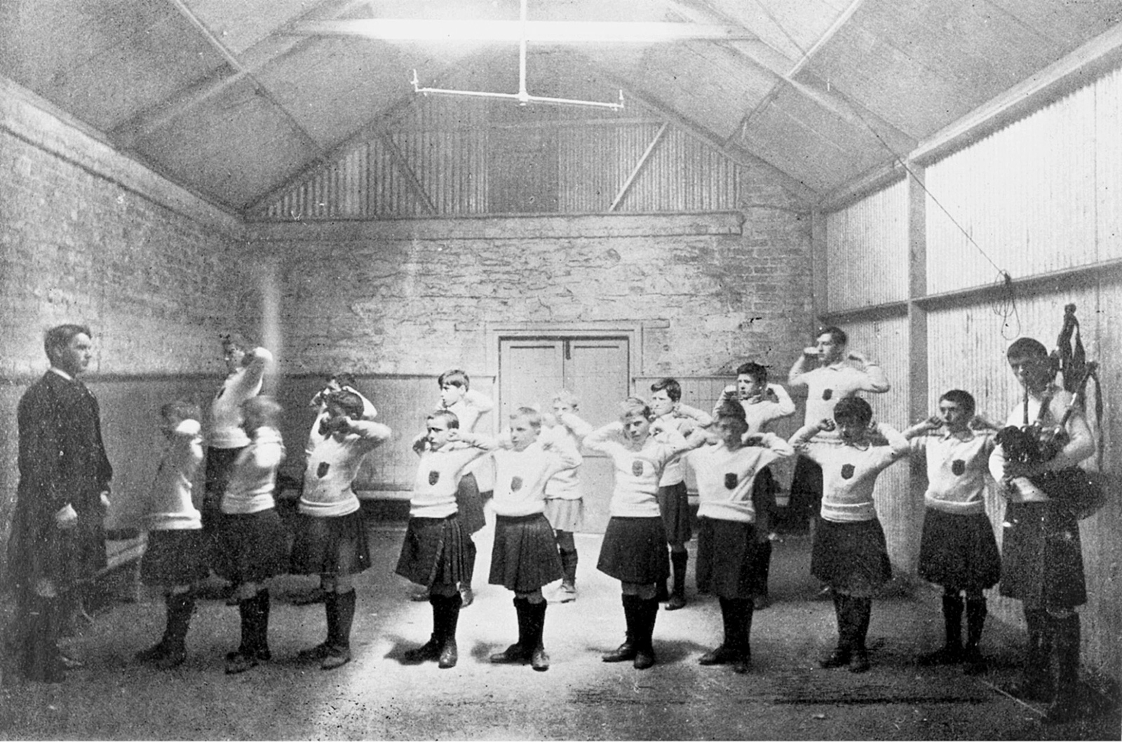 Students being drilled at St. Enda’s, the school founded by Patrick Pearse, Dublin, circa 1910. The teacher leading them is probably Con Colbert, who was later executed for his part in the Easter Rising.